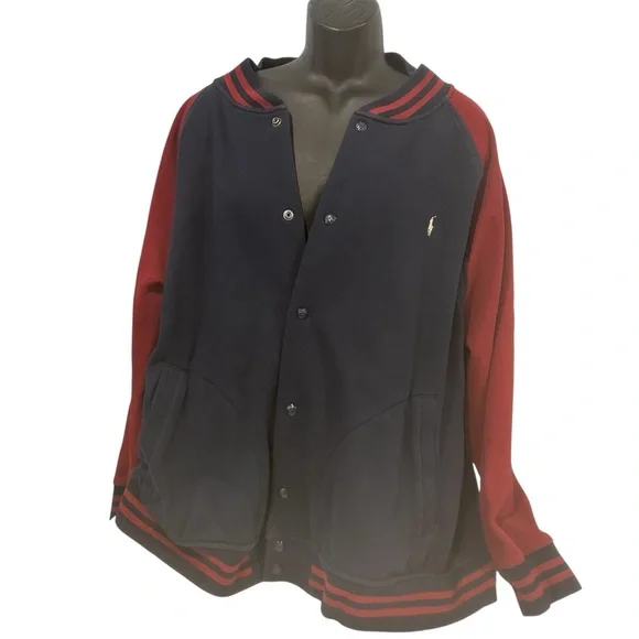 Polo Ralph Lauren mens Fleece Baseball Jacket Big & Tall size 3XB Navy Red Prepp